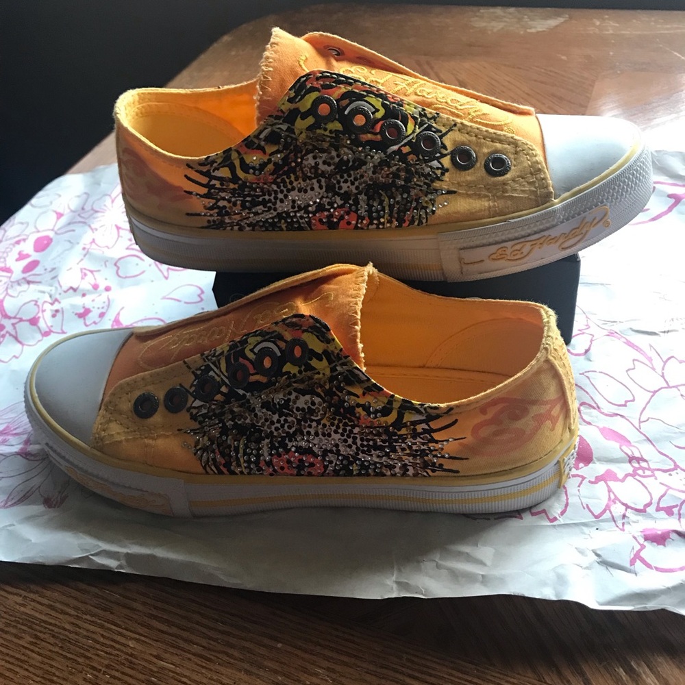Ed Hardy Yellow/Orange Women Canvas Sneakers - Picture 11 of 14
